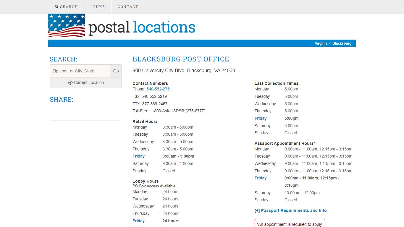 Post Office in Blacksburg, VA - Hours and Location